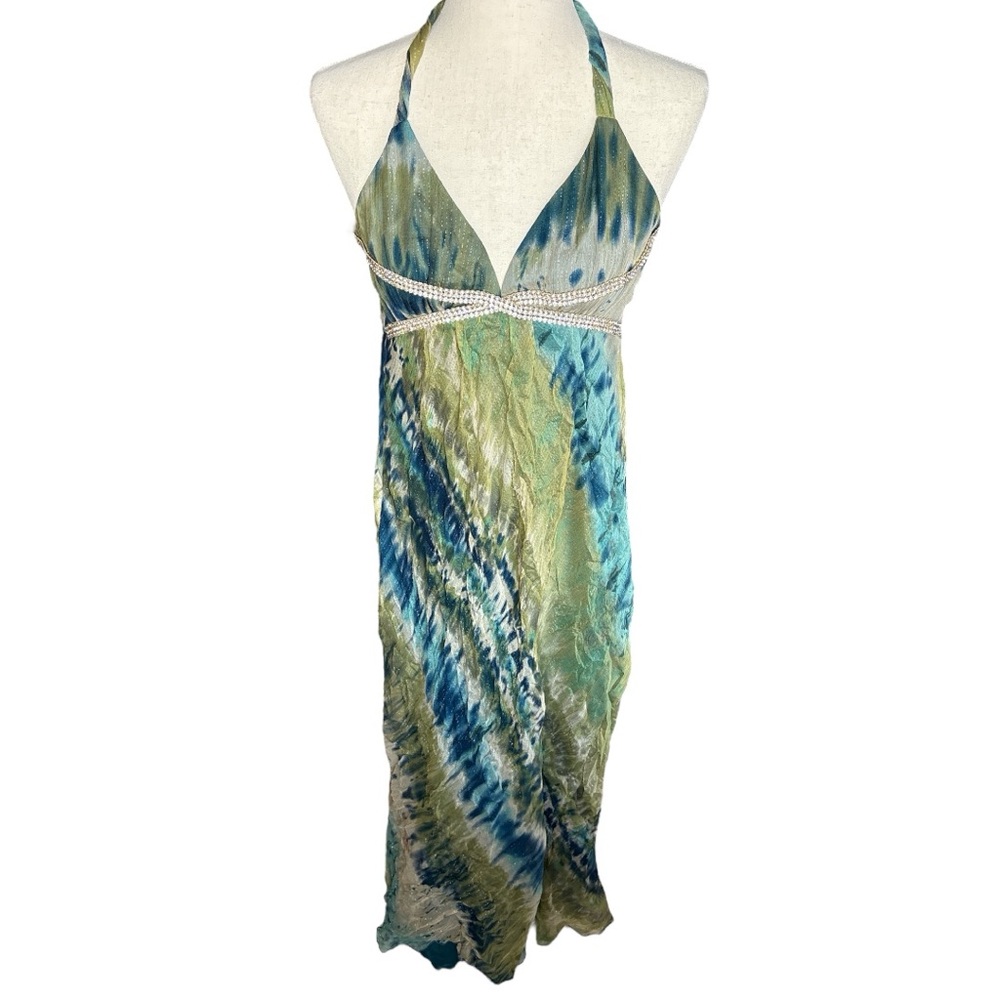 ABS Allen Schwartz Blue and Green Backless Dress